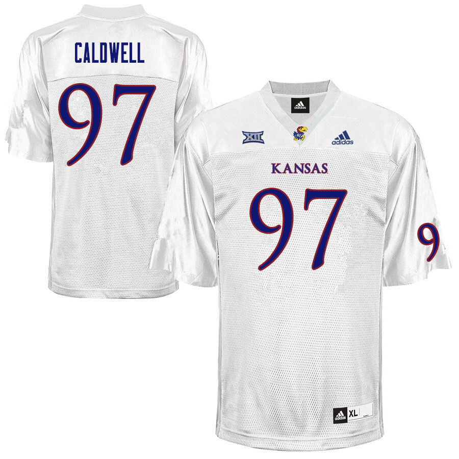 Men #97 Kenean Caldwell Kansas Jayhawks College Football Jerseys Sale-White - Click Image to Close